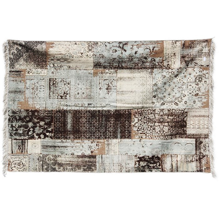 Cotton Dhurrie Rug with Fringes and Abstract pattern, Gray and Black