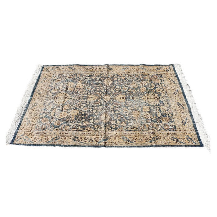 Cotton Dhurrie Rug with Fringes and Persian Prints, Gray and Beige