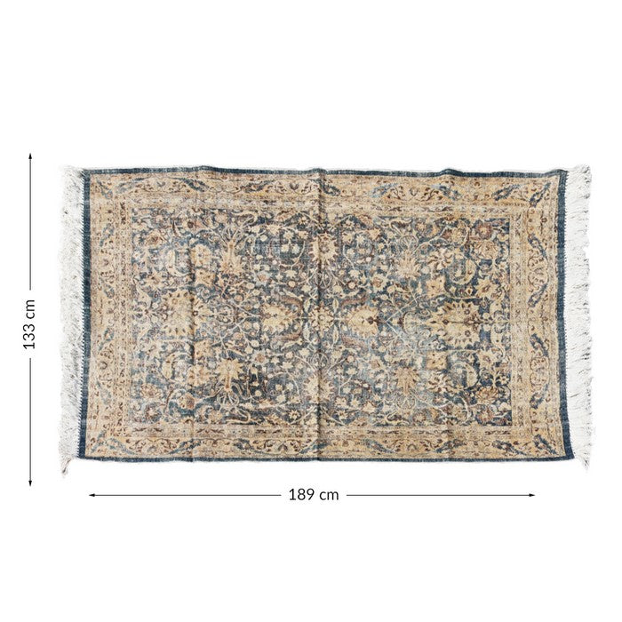 Cotton Dhurrie Rug with Fringes and Persian Prints, Gray and Beige