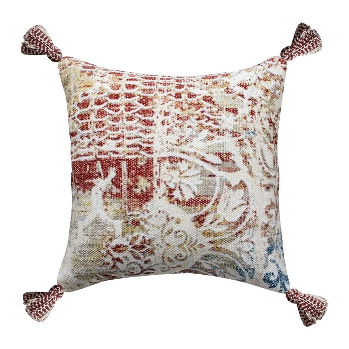 18 x 18 Cotton Accent Pillow with Floral Print, Red and White