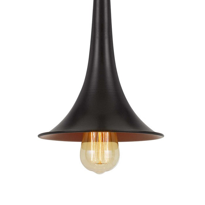 Trumpet Design Metal Shade Pendant Lighting with 72 Inch Cord, Black