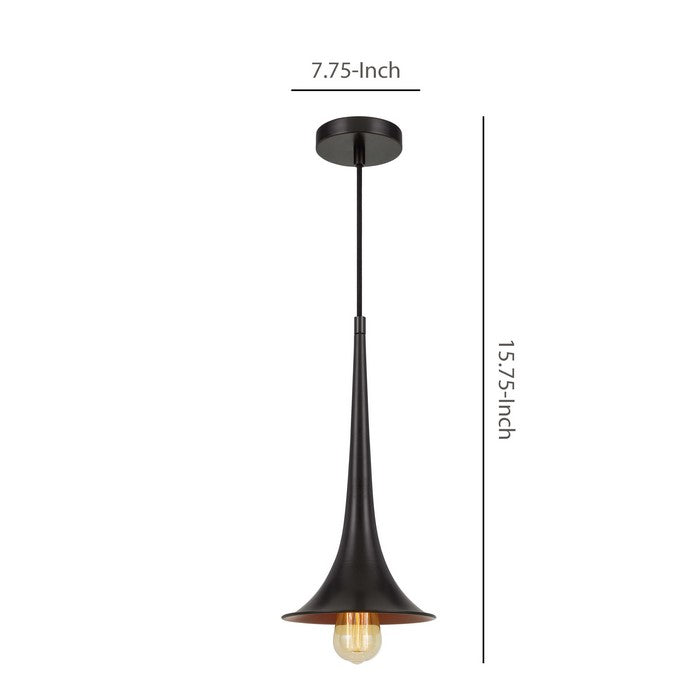 Trumpet Design Metal Shade Pendant Lighting with 72 Inch Cord, Black