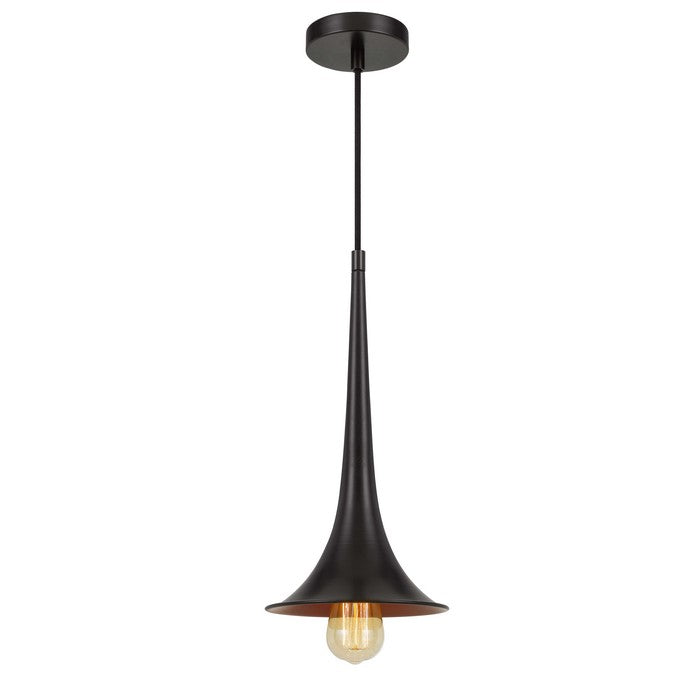 Trumpet Design Metal Shade Pendant Lighting with 72 Inch Cord, Black
