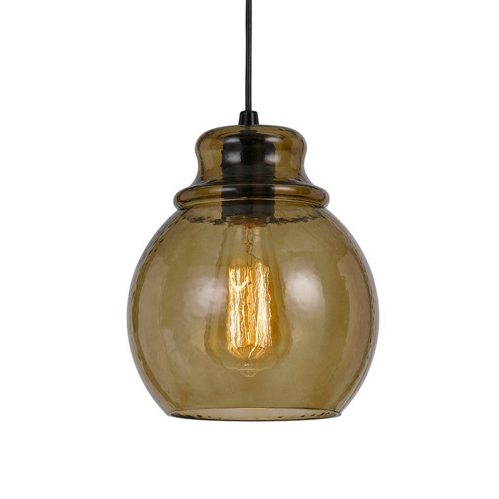 Round Glass Shade Pendant Lighting with Canopy and Hardwired Switch, Brown