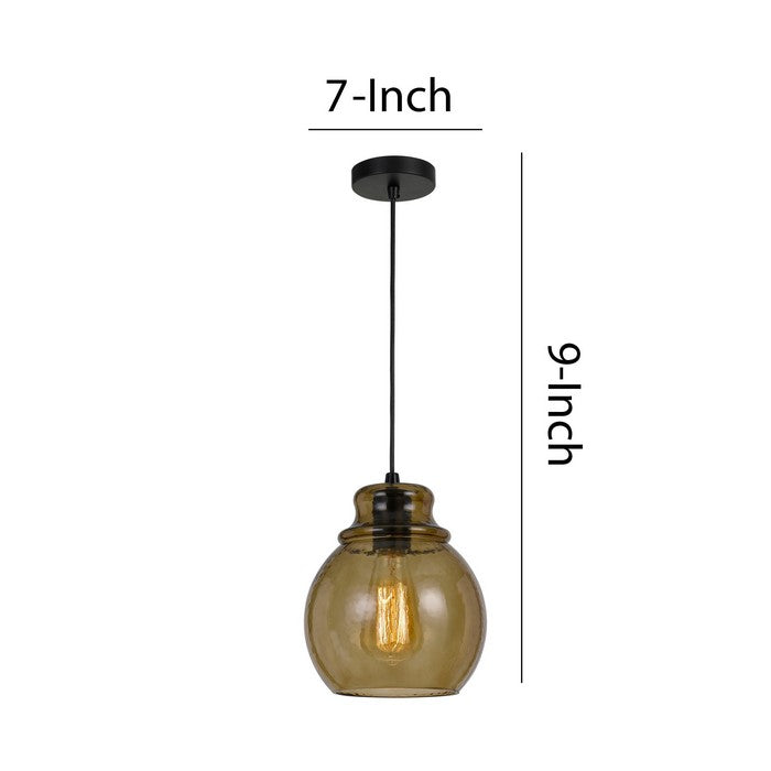 Round Glass Shade Pendant Lighting with Canopy and Hardwired Switch, Brown