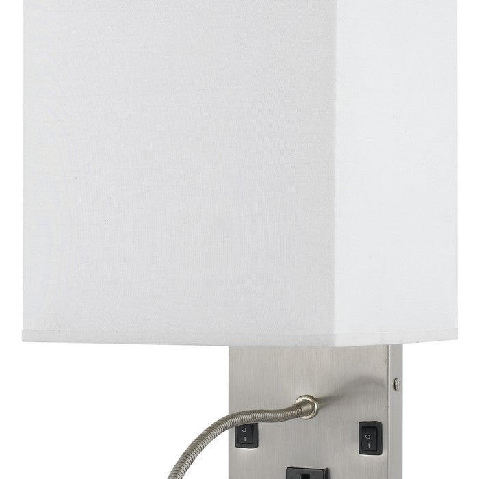 Metal Wall Lamp with Rectangular Shade and Gooseneck Reading Light, Silver