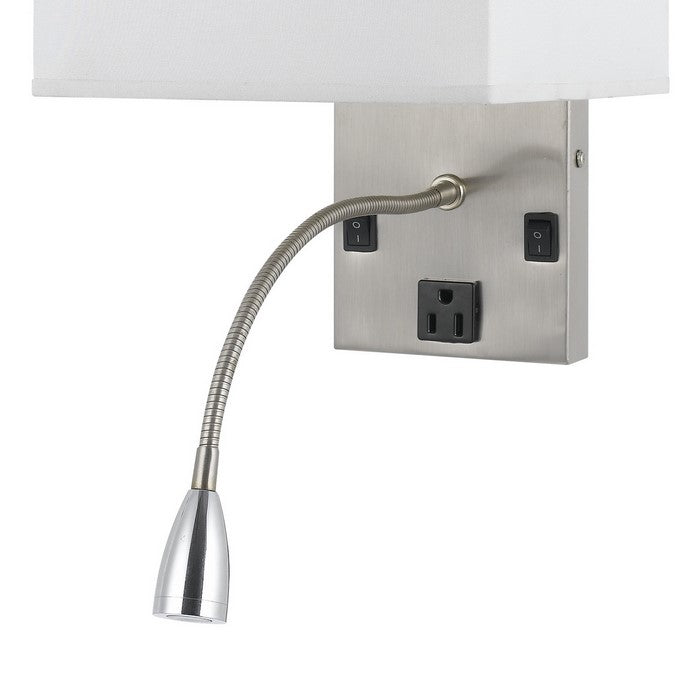 Metal Wall Lamp with Rectangular Shade and Gooseneck Reading Light, Silver
