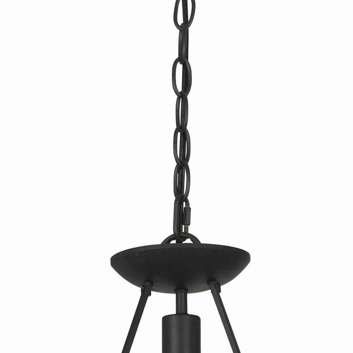 Triangular Metal Frame Pendant with Wooden Accent and Chain, Black