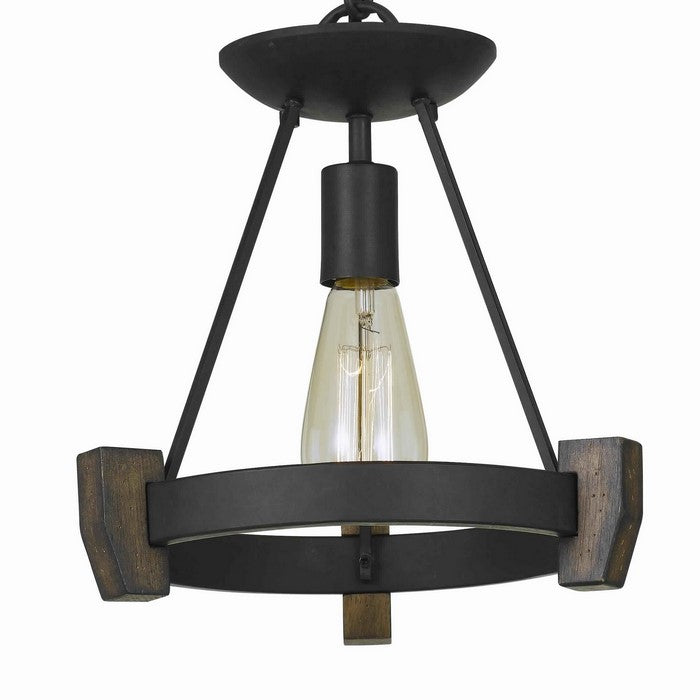 Triangular Metal Frame Pendant with Wooden Accent and Chain, Black