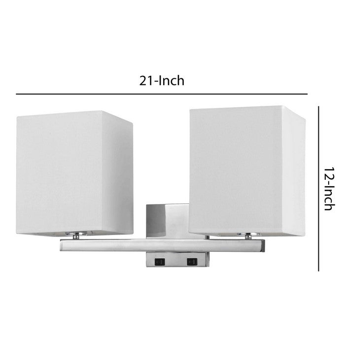 2 Square Wall Lamp with Conjoined Metal Tubular Support, White and Chrome