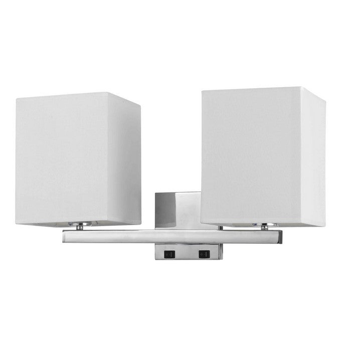 2 Square Wall Lamp with Conjoined Metal Tubular Support, White and Chrome