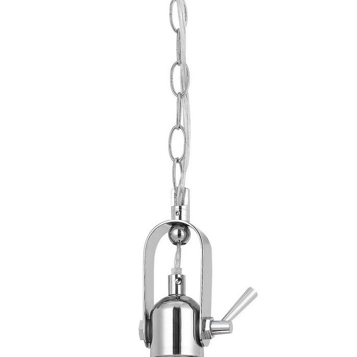 Metal Round Shade Pendant Lighting with Nail Accents and Chain, Silver