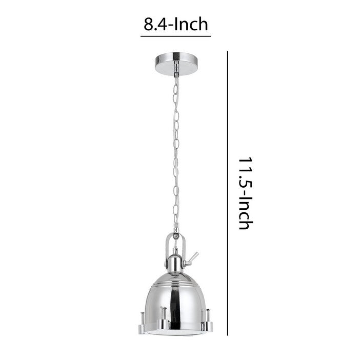 Metal Round Shade Pendant Lighting with Nail Accents and Chain, Silver
