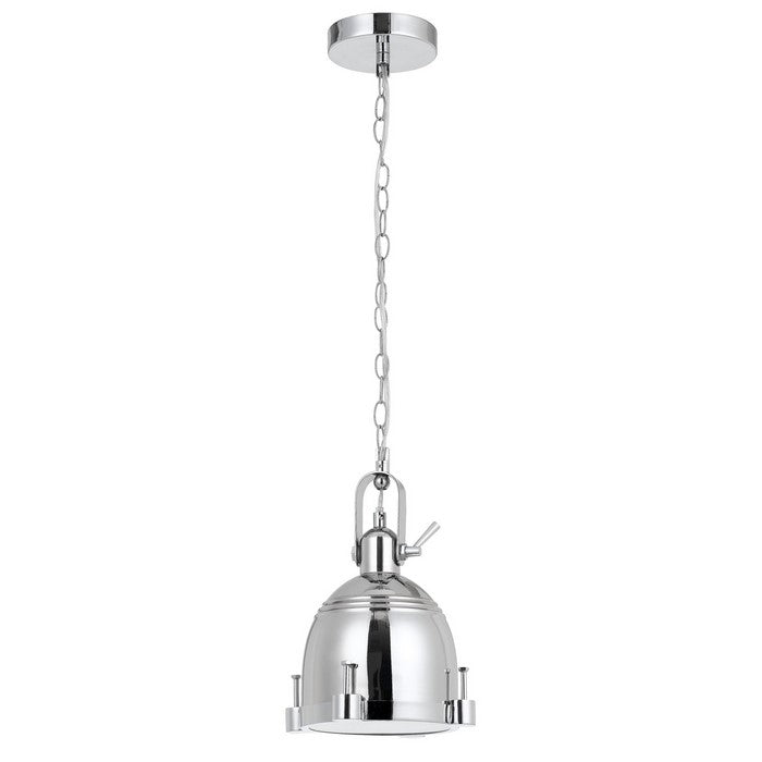 Metal Round Shade Pendant Lighting with Nail Accents and Chain, Silver