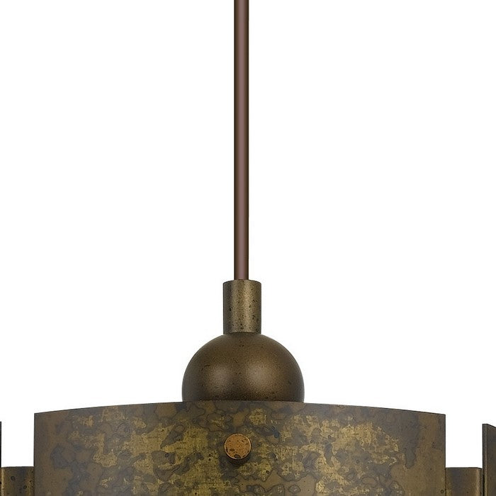 60 Watt Metal Frame Pendant with Cut Outs, Distressed Gold