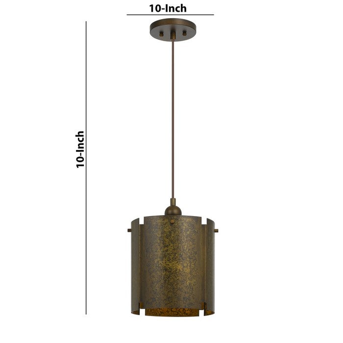 60 Watt Metal Frame Pendant with Cut Outs, Distressed Gold