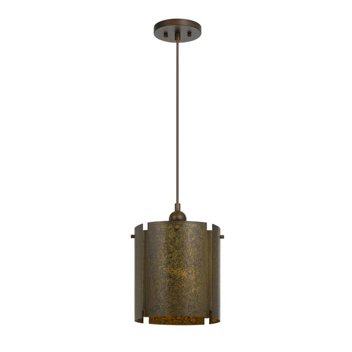 60 Watt Metal Frame Pendant with Cut Outs, Distressed Gold
