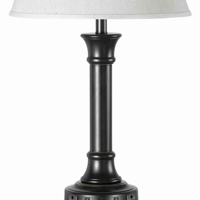 Metal Table Lamp Pedestal Base and 2 Power Outlet, Black and White