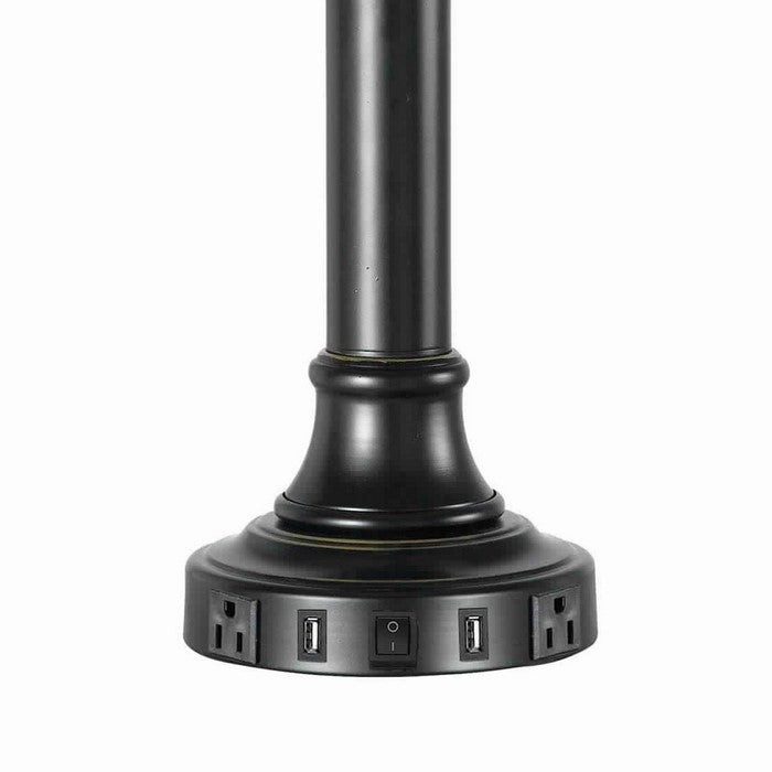 Metal Table Lamp Pedestal Base and 2 Power Outlet, Black and White