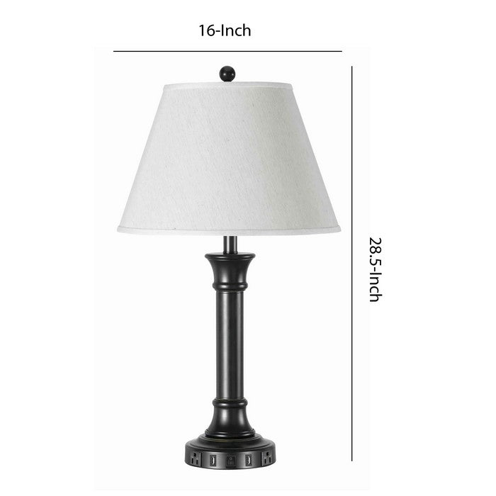 Metal Table Lamp Pedestal Base and 2 Power Outlet, Black and White