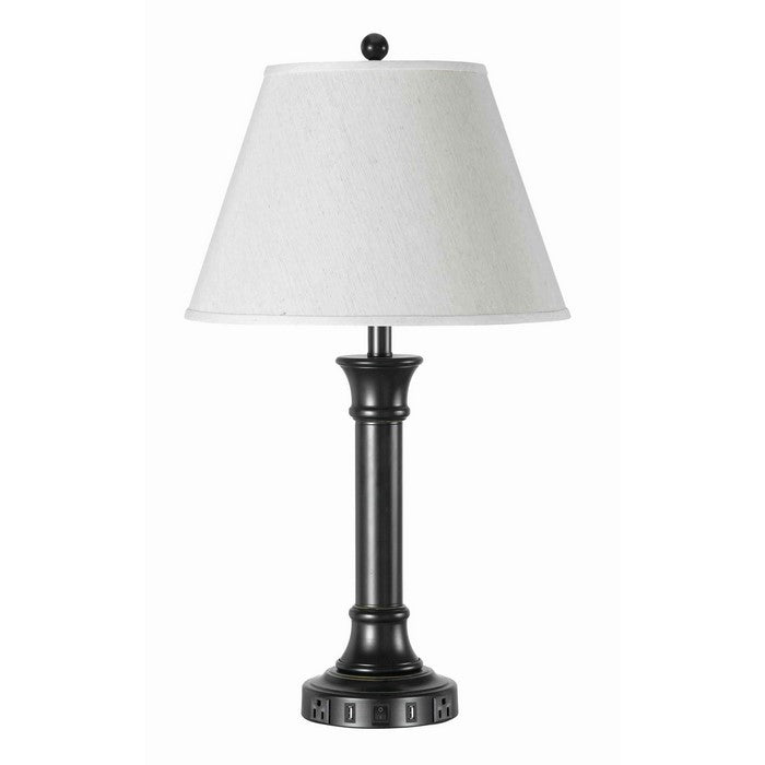 Metal Table Lamp Pedestal Base and 2 Power Outlet, Black and White