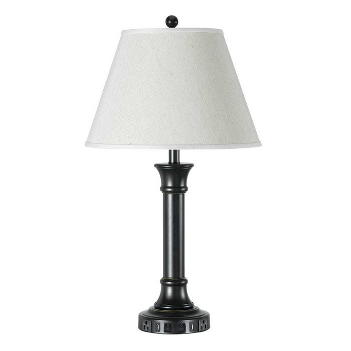 Metal Table Lamp Pedestal Base and 2 USB Ports, Black and White