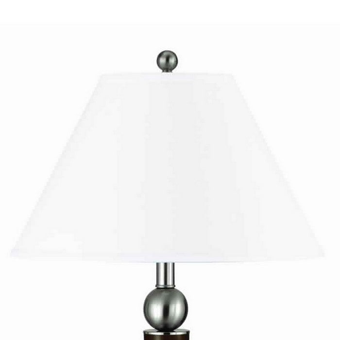 Fabric Shade Table Lamp with Metal Base and Ball Accent, White and Brown