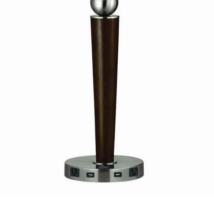 Fabric Shade Table Lamp with Metal Base and Ball Accent, White and Brown