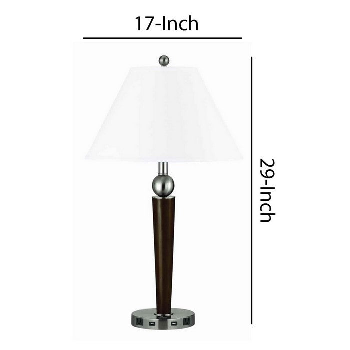 Fabric Shade Table Lamp with Metal Base and Ball Accent, White and Brown