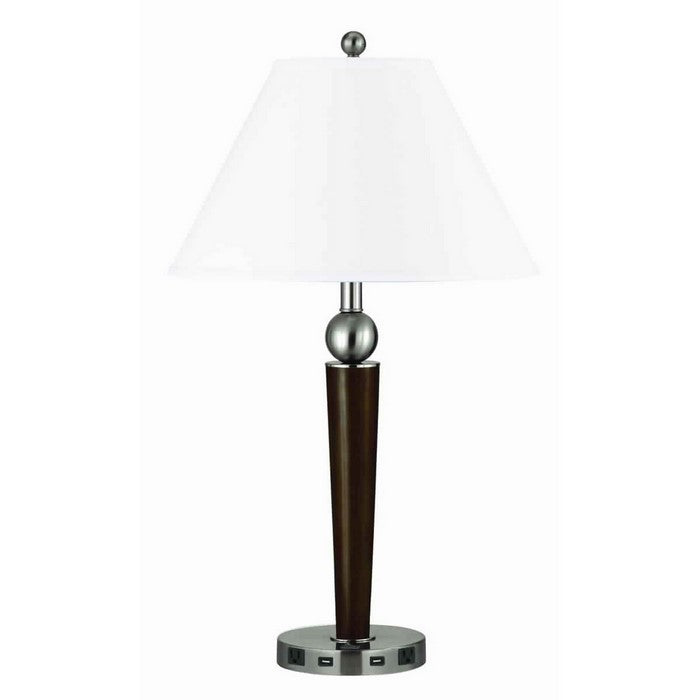 Fabric Shade Table Lamp with Metal Base and Ball Accent, White and Brown