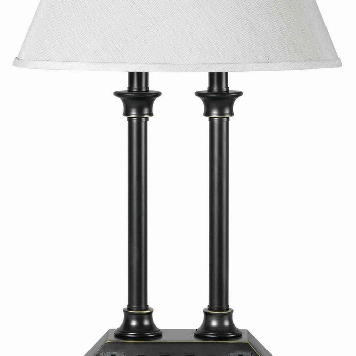 60 X 2 Watt Metal Desk Lamp with Fabric Shade and USB Docks, White and Black