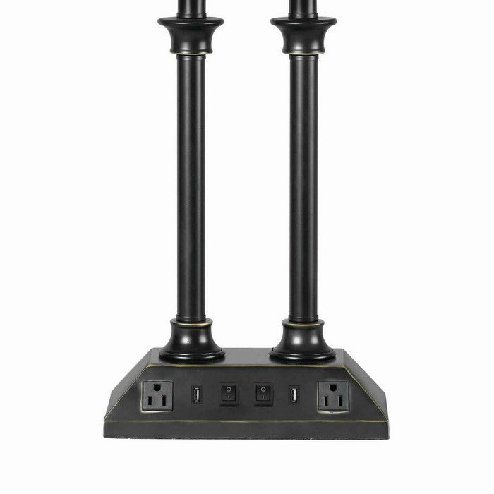 60 X 2 Watt Metal Desk Lamp with Fabric Shade and USB Docks, White and Black