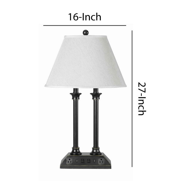 60 X 2 Watt Metal Desk Lamp with Fabric Shade and USB Docks, White and Black