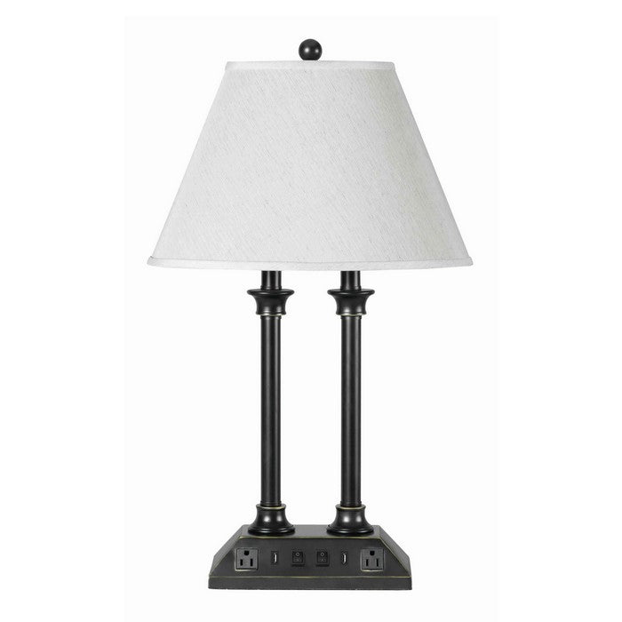 60 X 2 Watt Metal Desk Lamp with Fabric Shade and USB Docks, White and Black