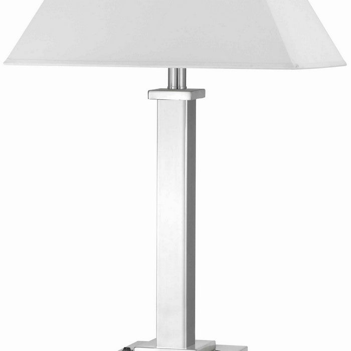 60 X 2 Watt Metal Night Stand Lamp with Tapered Shade, White and Silver