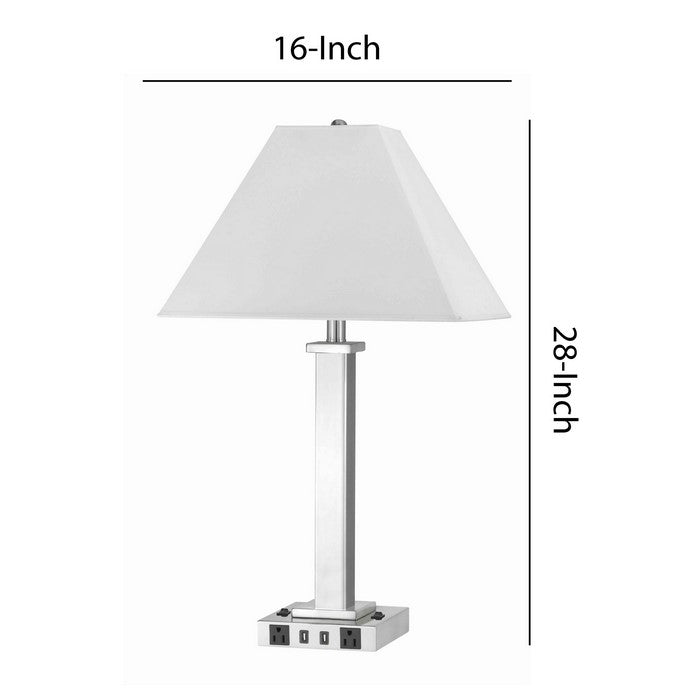 60 X 2 Watt Metal Night Stand Lamp with Tapered Shade, White and Silver