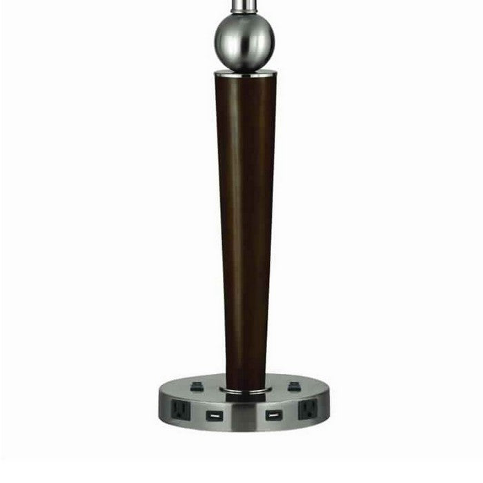 60 X 2 Watt Metal Frame Night Stand Lamp with Fabric Shade, White and Brown