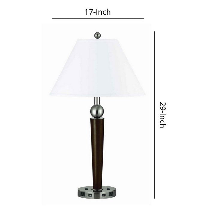 60 X 2 Watt Metal Frame Night Stand Lamp with Fabric Shade, White and Brown