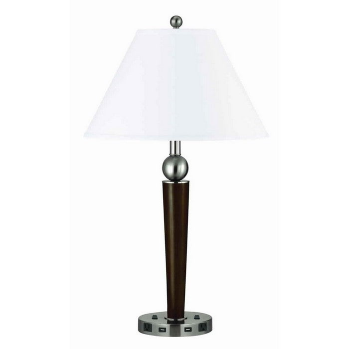 60 X 2 Watt Metal Frame Night Stand Lamp with Fabric Shade, White and Brown