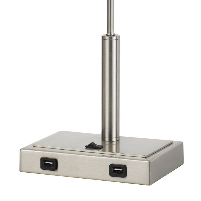 10W LED Metal Desk Lamp with Rectangular Base and 2 USB Outlets, Silver