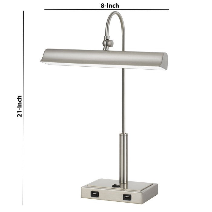 10W LED Metal Desk Lamp with Rectangular Base and 2 USB Outlets, Silver