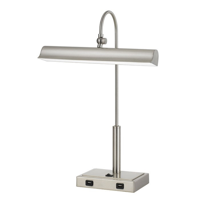 10W LED Metal Desk Lamp with Rectangular Base and 2 USB Outlets, Silver