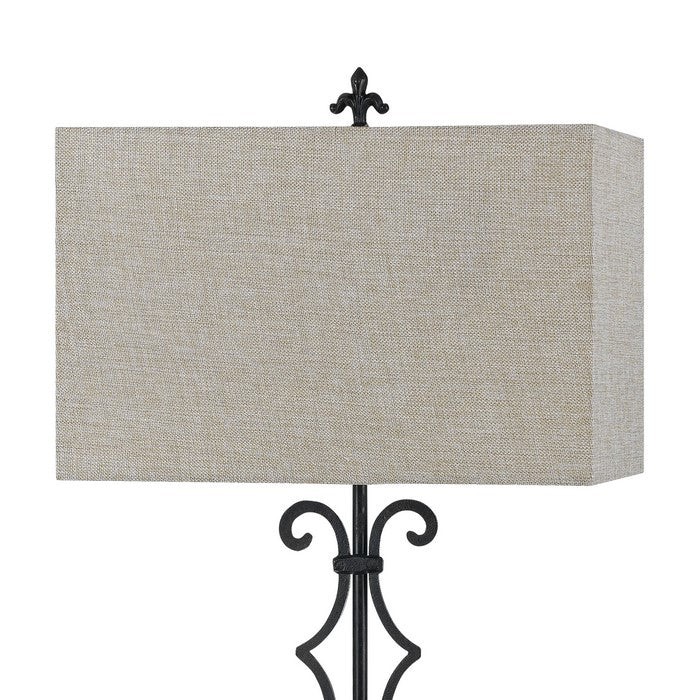 Rectangular Shade Table Lamp with Scrolled Metal Base, Gray and Black