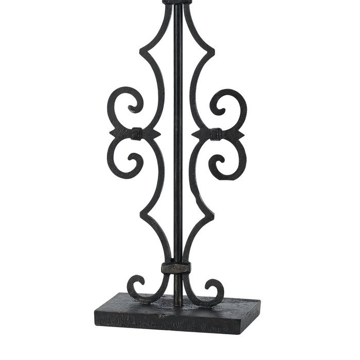 Rectangular Shade Table Lamp with Scrolled Metal Base, Gray and Black