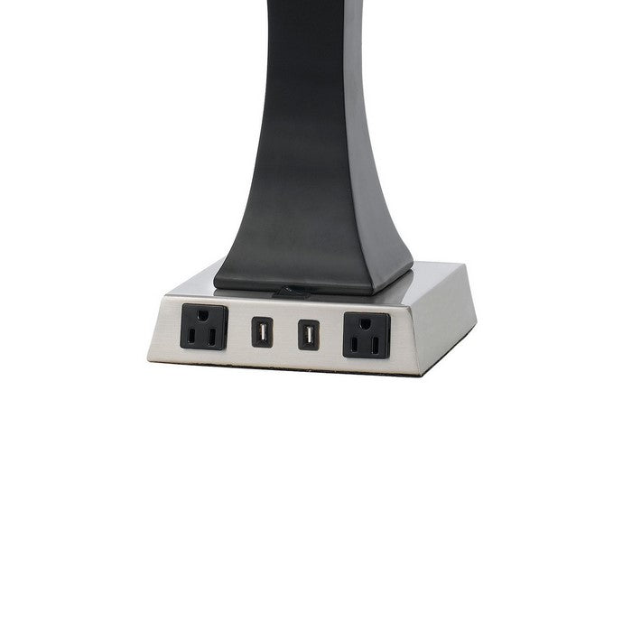 Night Stand Lamp with 2 Power outlets and 2 USB ports, White and Black