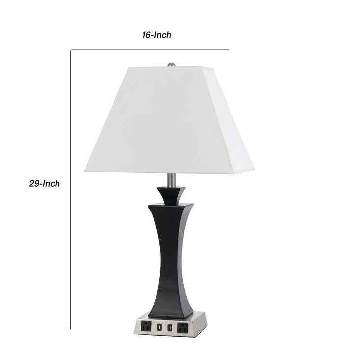 Night Stand Lamp with 2 Power outlets and 2 USB ports, White and Black