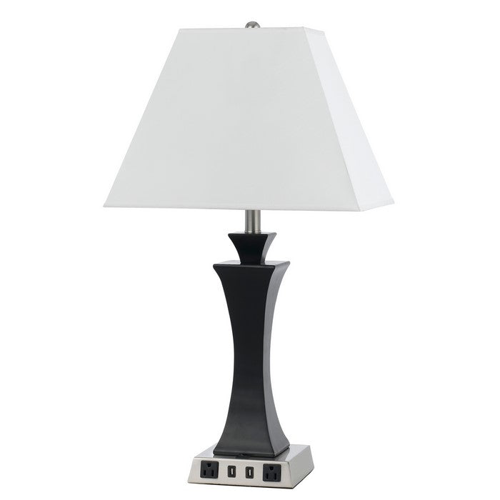 Night Stand Lamp with 2 Power outlets and 2 USB ports, White and Black