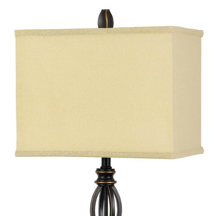 Rectangular Fabric Shade Table Lamp with Twisted Metal Base, Dark Bronze