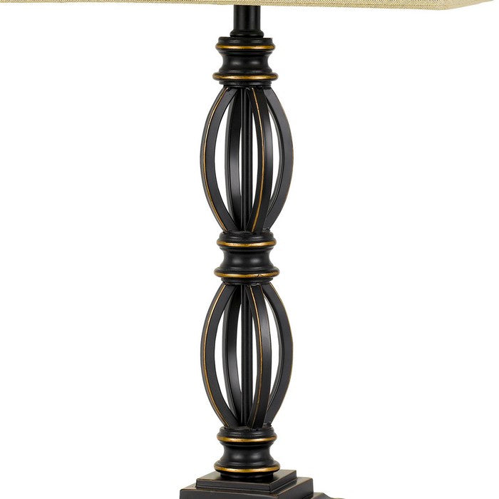 Rectangular Fabric Shade Table Lamp with Twisted Metal Base, Dark Bronze