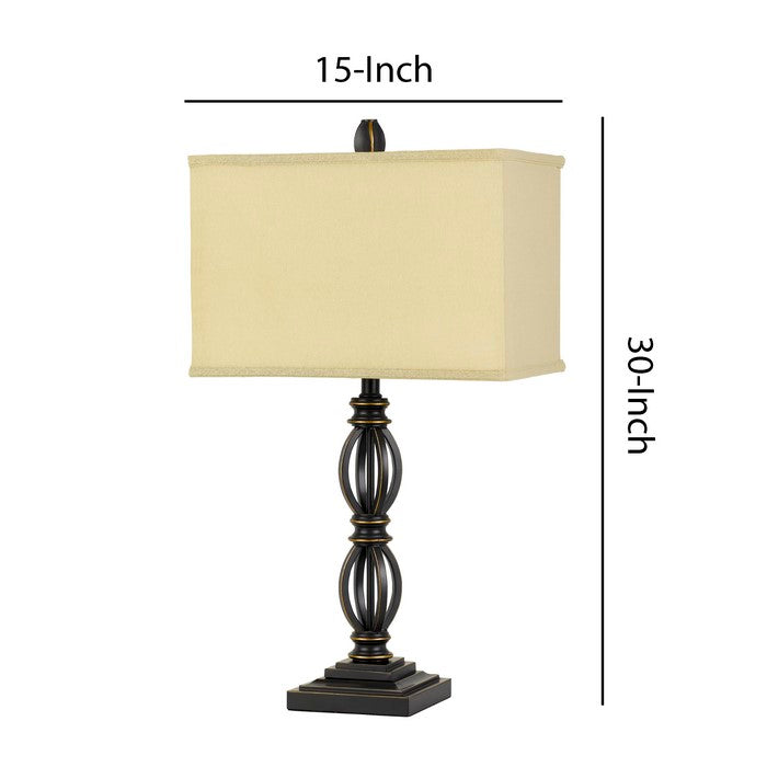 Rectangular Fabric Shade Table Lamp with Twisted Metal Base, Dark Bronze